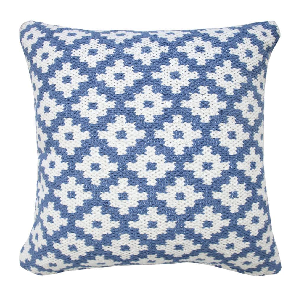 Modern Blue / White 20 in. x 20 in. Swiss Sun Woven Geometric Indoor  Throw