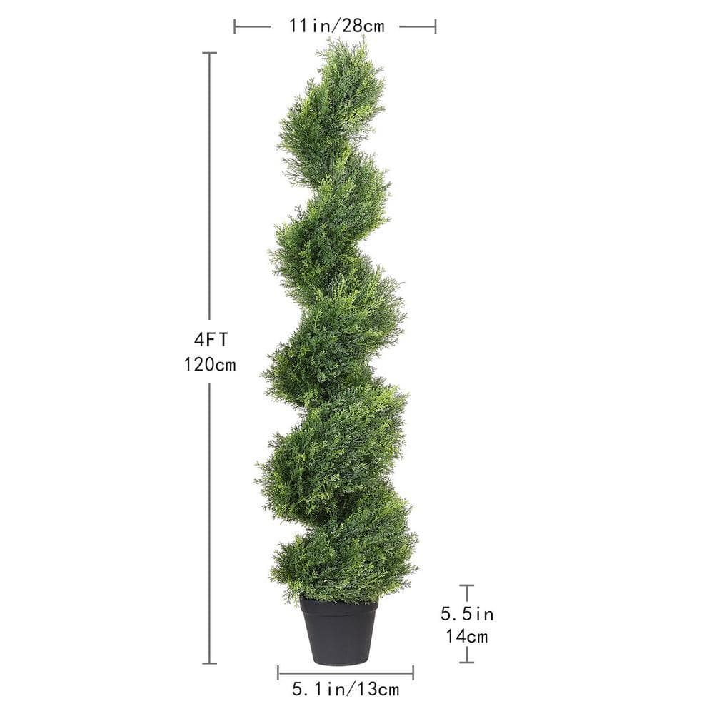 48-Inch Green Plastic Cedar Spiral Topiary Trees in Black Pots, Set of 2