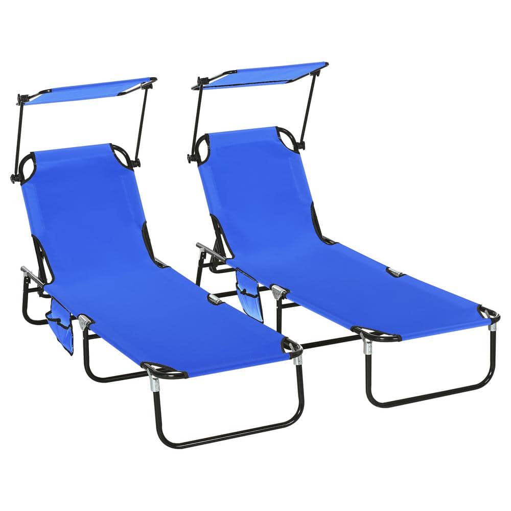 2-Piece Metal Outdoor Chaise Lounge, Outdoor Sun Tanning Chairs with Canopy Shade, Reclining Back and Side Pocket, Blue price history on PriceWatchPro