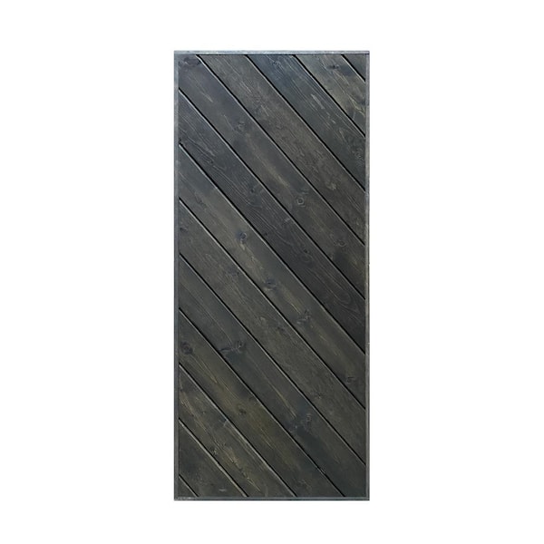 CALHOME Modern European Series 30 in. x 84 in. Pre Assembled Gray Stained Solid Wood Interior Sliding Barn Door Slab