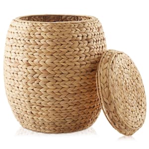 Round Water Hyacinth Storage Basket/Hamper with Lid - Natural