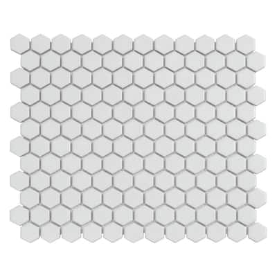 Cirkel Hex 11 in. x 12 in. Matte White Porcelain Mosaic Wall and Floor Tile (8.36 sq. ft./Case) - 10 pack