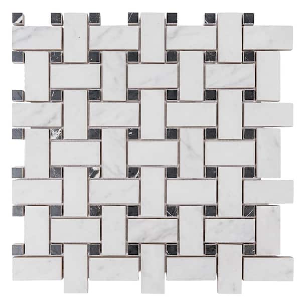 Regalia 12 x 12 in. White, Black Matte Gres Porcelain Basketweave Mosaic Wall and Floor Tile (5.82 sq. ft./case, 6-Pack)
