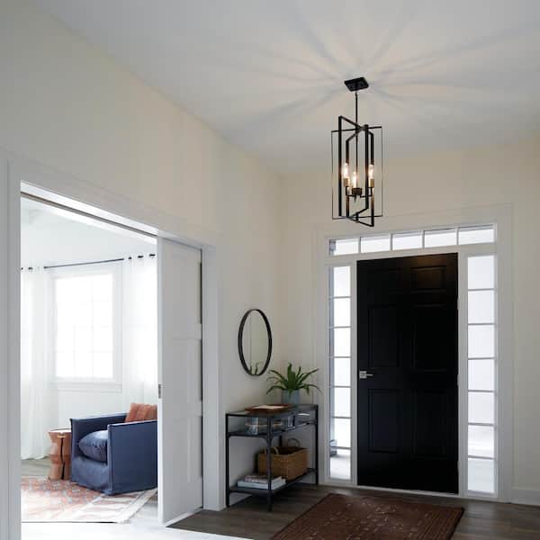 Taubert 3-Light Black/Natural Brass Mid-Century Modern Candle Foyer Pendant Hanging Light