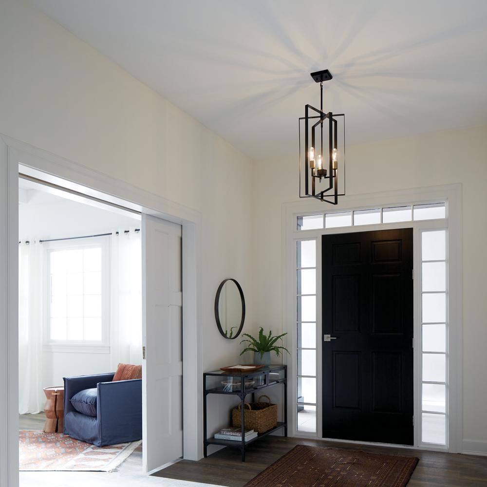 Transitional Matte Black 15" Ceiling Pendant with Glass Accents