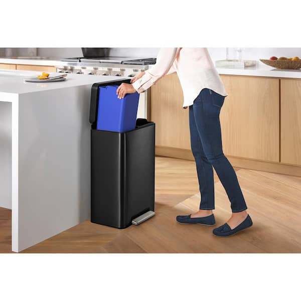 KOHLER Dual 5.5 Gal. Black Compartment Trash Can K-20956-BST - The