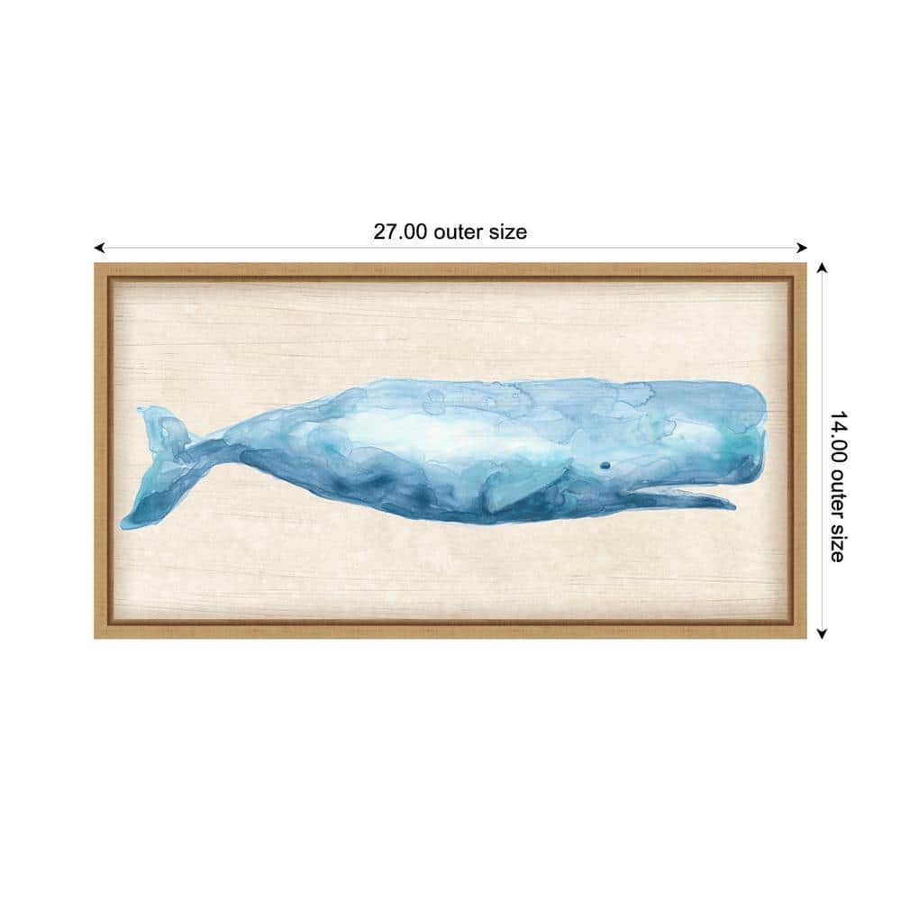 Rustic Whale I Blue Watercolor Canvas Print with Maple Frame