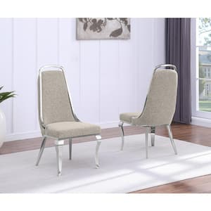 Bora Grey Boucle Fabric Side Chair (Set of 2) with Silver Legs