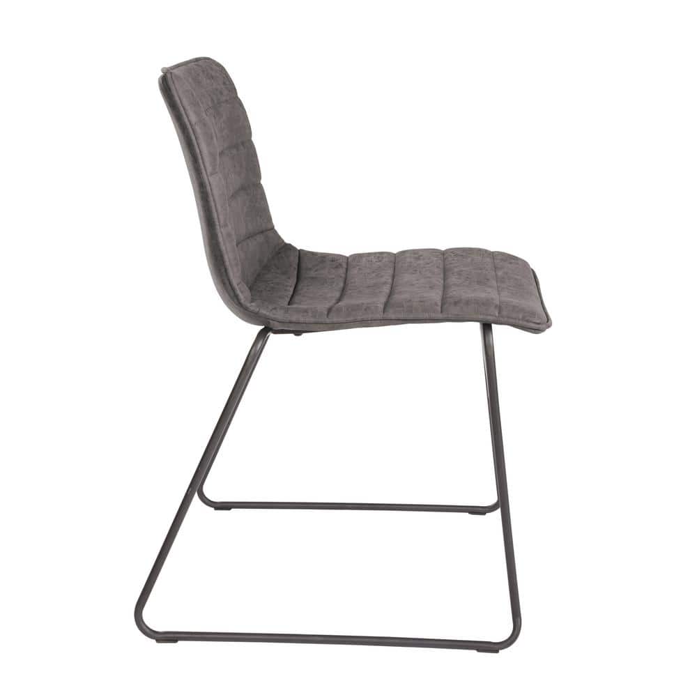 Charcoal Faux Leather Upholstered Stackable Side Chair with Metal Frame