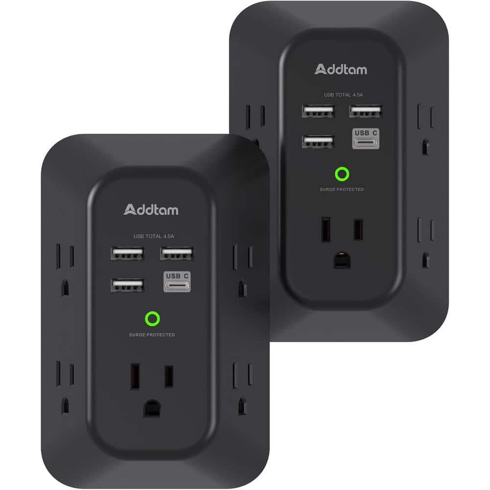 5-Outlet Power Strip Surge Protector with 4 USB Port 3 Sided Wall Adapter i