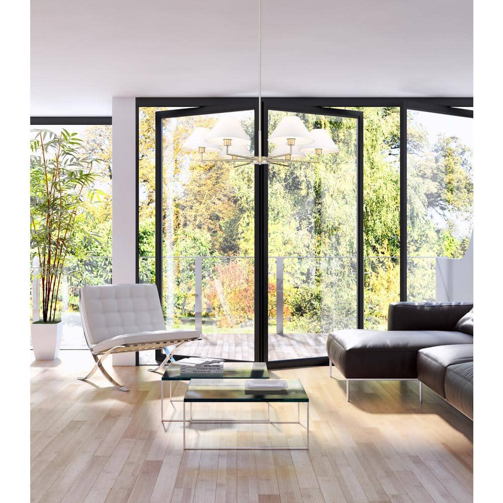 Leila 44" Brushed Nickel Chandelier with White Linen Shades