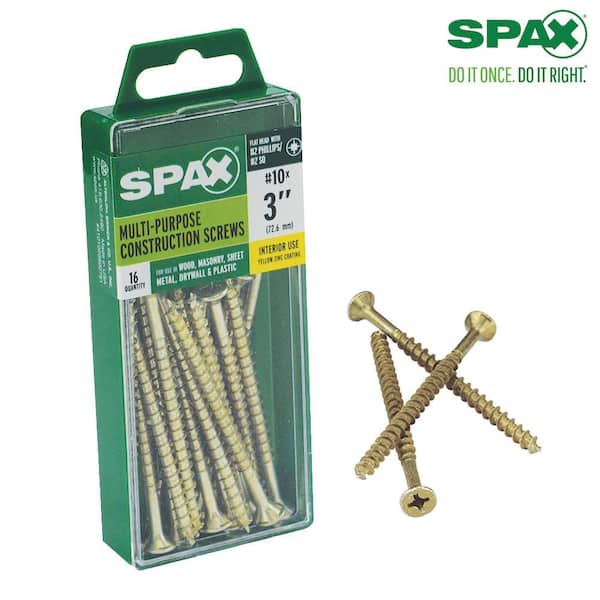SPAX #10 in. x 3 in. Phillips Square Drive Flat Head Full Thread Zinc Coated Multi-Purpose Screw (16 Per Box)