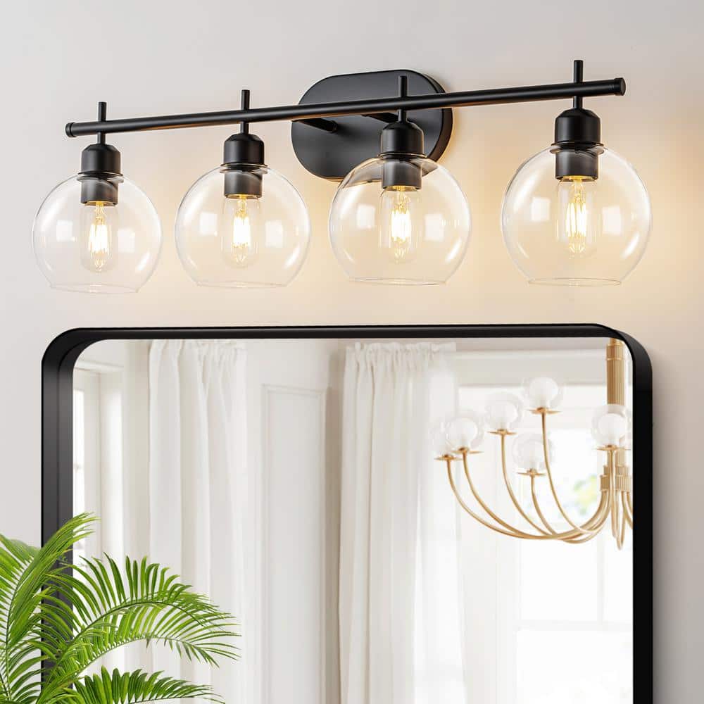 Matte Black 4-Light Globe Glass Bathroom Vanity Fixture
