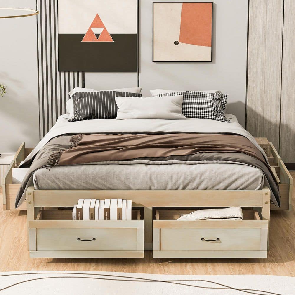 Kaawa Antique Brown Wood Frame Queen Size Platform Bed with 6 Storage Drawers price history on PriceWatchPro