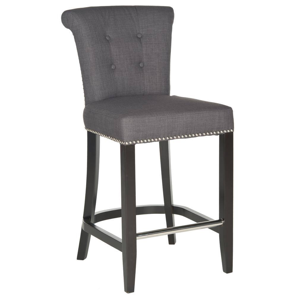 Espresso Birchwood Charcoal Linen Counter Stool with Metal Accent