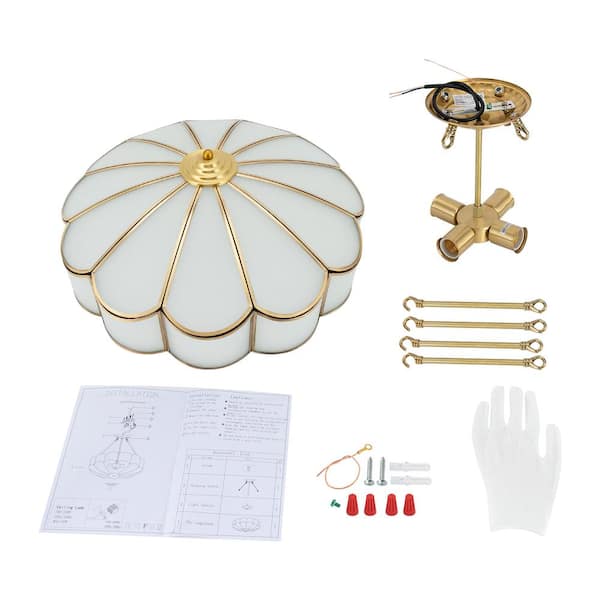 OUKANING 17.7 in. 4-Light Gold Vintage Semi-Flush Mount Ceiling