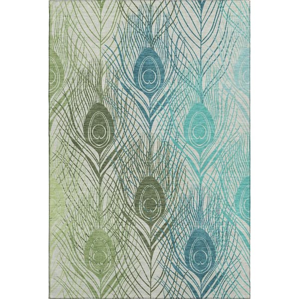 Mayfield Premium Machine Washable Abstract AMF2273 Aloe 3 ft. x 5 ft. Area Rug