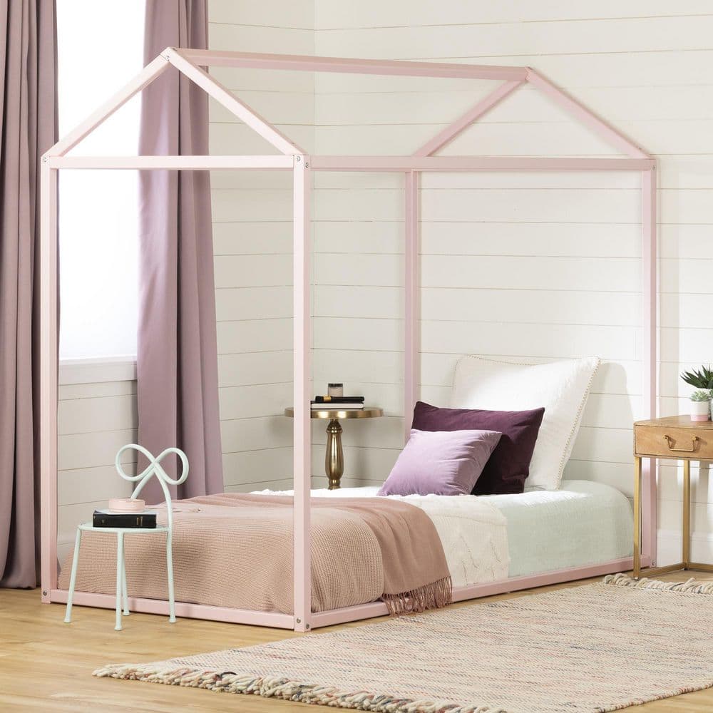 Pink Twin Wood Frame House Bed
