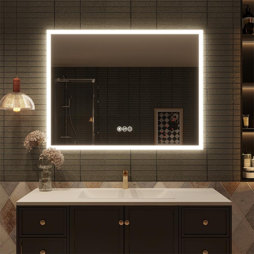 48 in. W x 36 in. H Rectangular Frameless Wall Mount LED Light Bathroom Mak