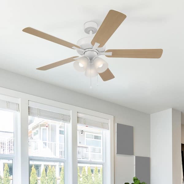 Stellant 52 in. Indoor/Covered Outdoor Matte White Standard Mount Ceiling Fan with Light Kit and Pull Chain Control
