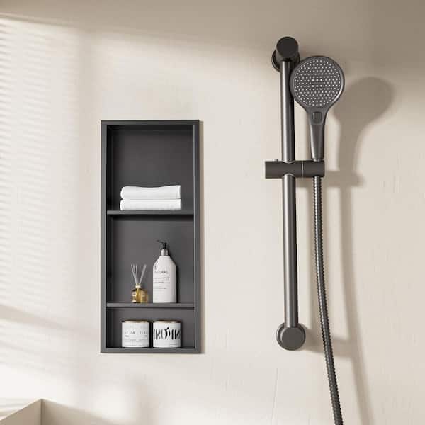 12 in. W x 30 in. H x 4 in. D Waterproof Recessed Shower Niche with Double Shelves in Matte Black, No Tile Needed