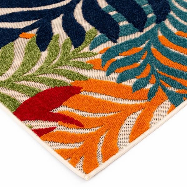 Citite Cream/Blue 2 ft. 2 in. x 7 ft. 6 in. Floral Polypropylene Area Rug
