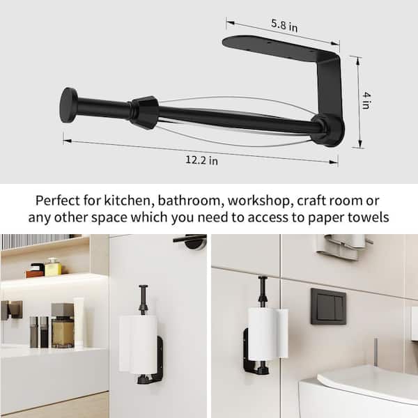 12 in. Black Wall Mount Stainless Steel Paper Towel Holder Under Cabinet with Ratchet Mechanism