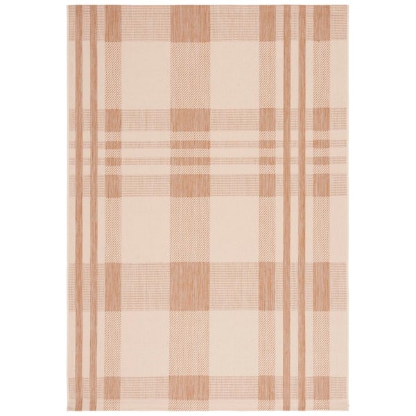 Courtyard Natural/Beige 9 ft. x 12 ft. Plaid Indoor/Outdoor Area Rug