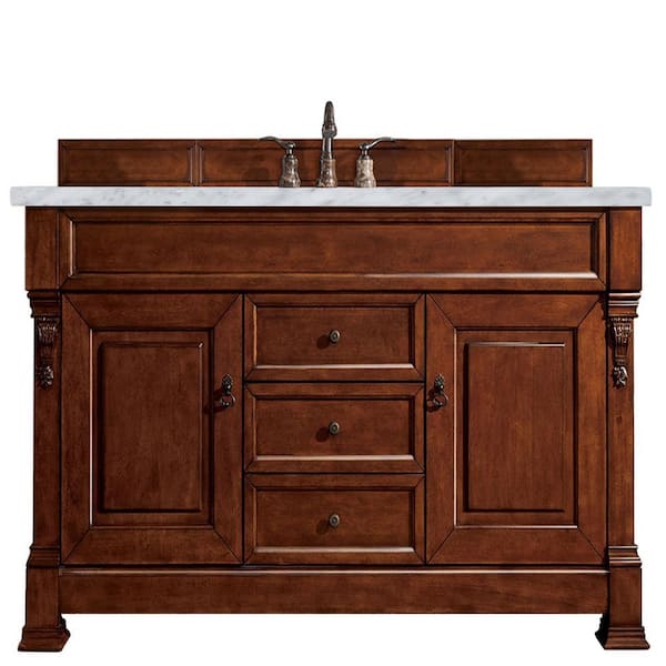 James Martin Vanities Brookfield 60 in. W x 23.5 in. D x 34.3 in. H Bathroom Vanity in Warm Cherry with Carrara White Marble Top