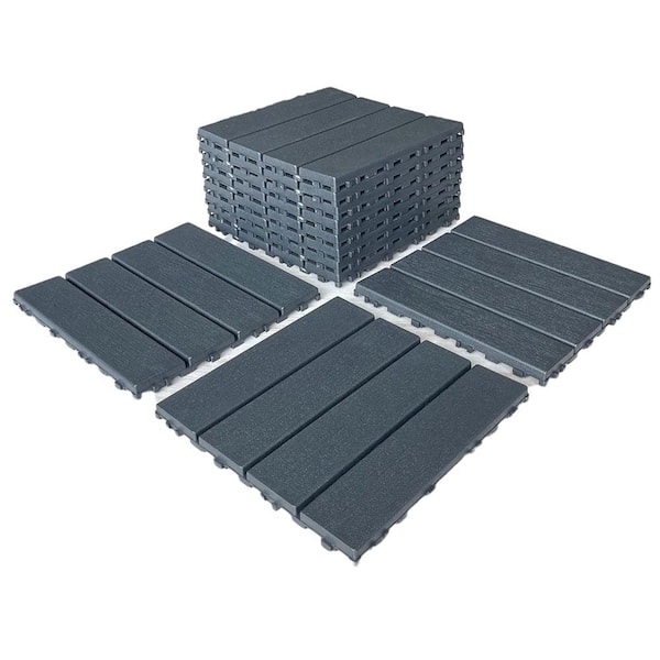 1 ft. x 1 ft. Interlocking Plastic Deck Tile in Grey, Easy Installation Sturdy PVC Material Decking Tile (54-Pack)