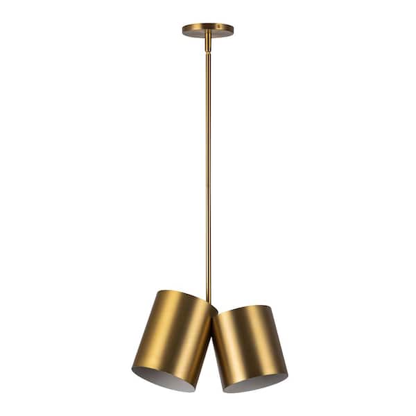 KUZCO Keiko 14 in. 2 Light 60-Watt Brushed Gold Pendant Light