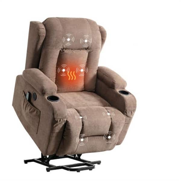 35.43 in. W Brown Fabric Recliner with Remote Control, Tufted and Storage