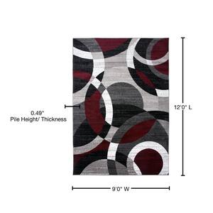 Modern Abstract Circles Red 9 ft. x 12 ft. Indoor Area Rug