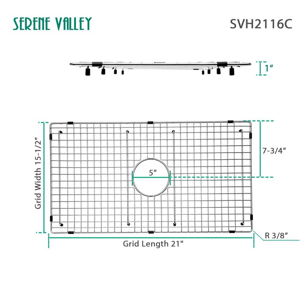 21-Inch Stainless Steel Rectangular Sink Grid with Center Drain