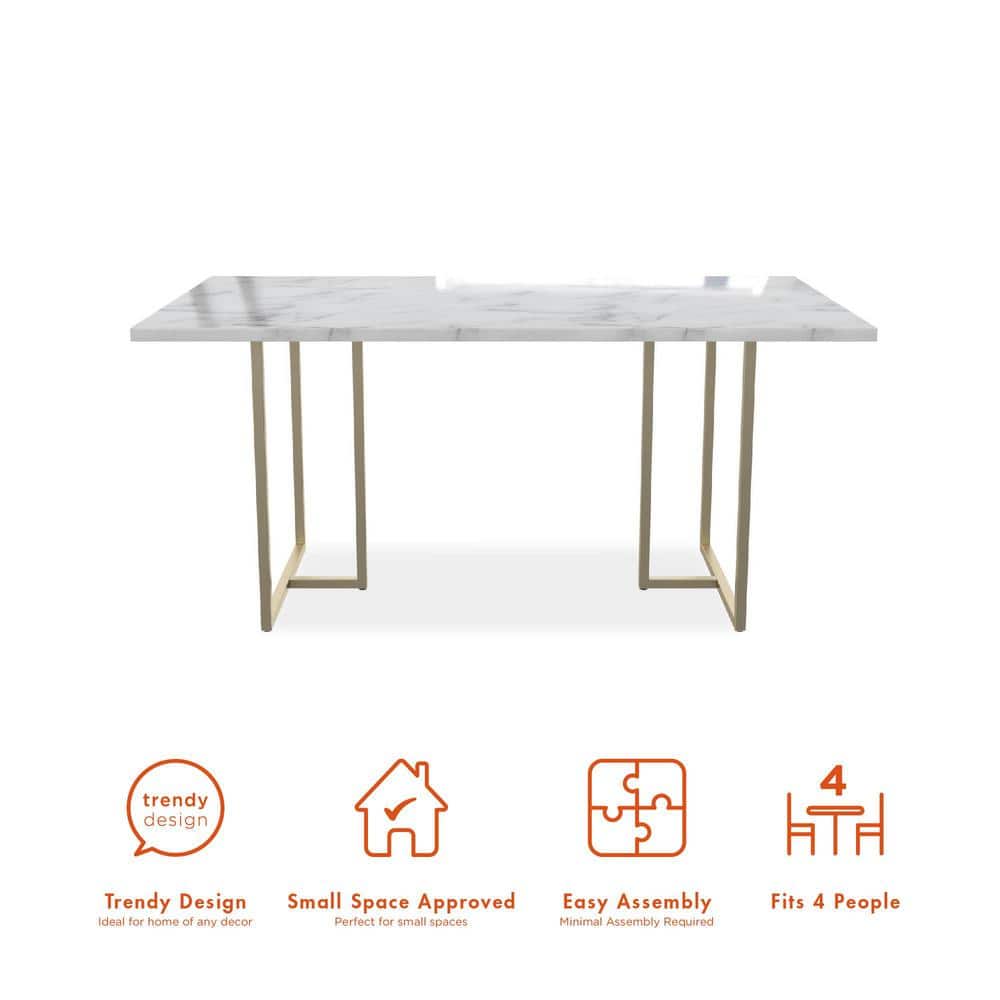 CosmoLiving Rectangular 68" Faux Marble Dining Table with Gold Legs