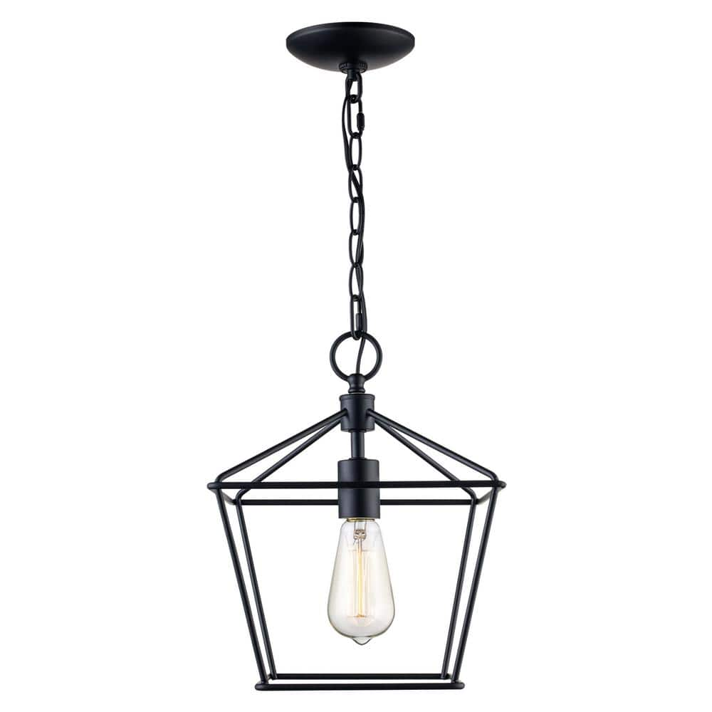 Bel Air Lighting 10 in. 1-Light Black Farmhouse Pendant Light Fixture ...