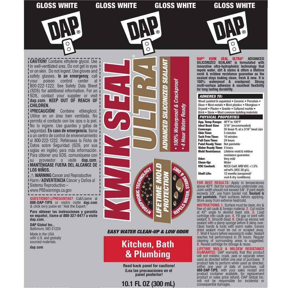 Kwik Seal Ultra 10.1 oz White Silicone Kitchen and Bath Sealant