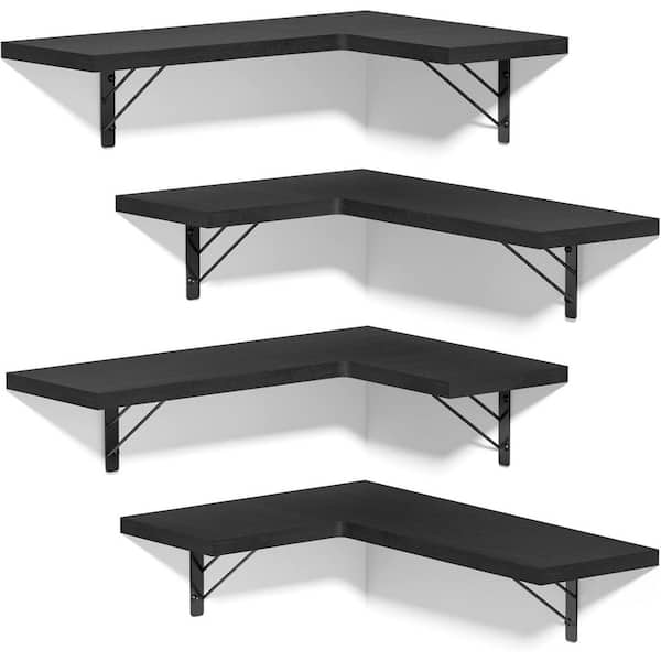 Unbranded 16.5 in. W x 11.4 in. D Black Corner Shelf Decorative Wall Shelf, Set of 4