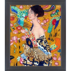 Signora con Ventaglio Interpretation by Gustav Klimt Gallery Black Framed People Oil Painting Art Print 24 in. x 28 in.