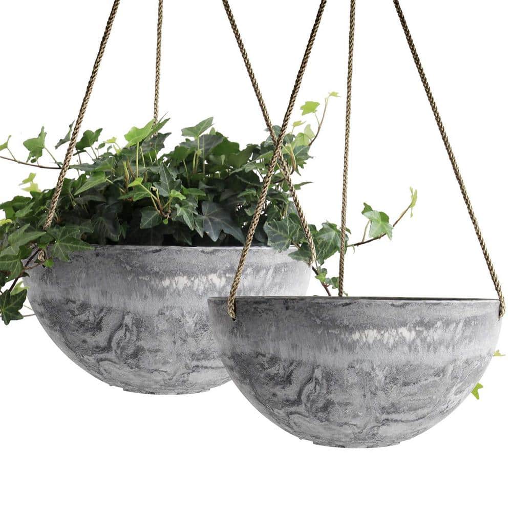 10 in. Dia Marble Pattern Recycled Plastic Hanging Basket with Heavy-Duty T