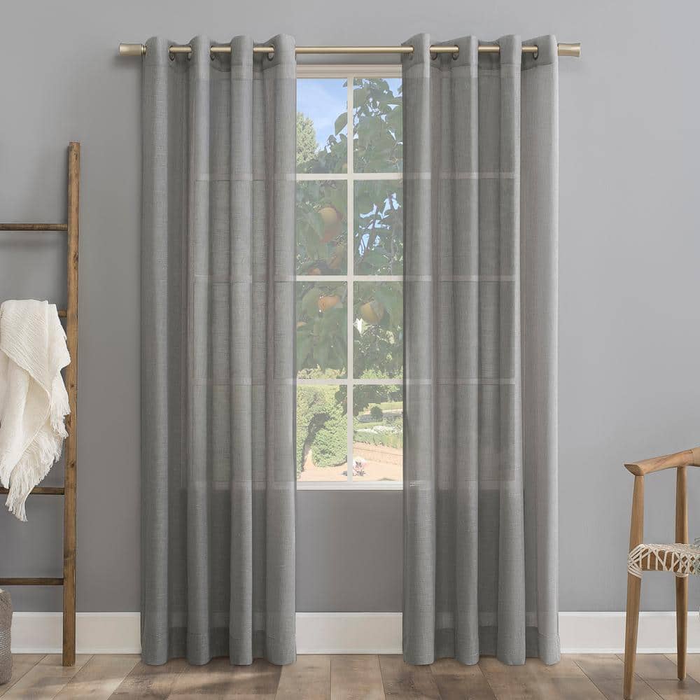 Gray Linen Blend Sheer Grommet Window Panel, 52" x 95"
