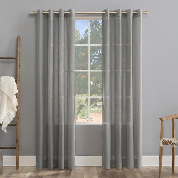 Sun Zero Akari Gray Linen Polyester Blend 52 in. W x 95 in. L Grommet Light Filtering Curtain (Single Panel)