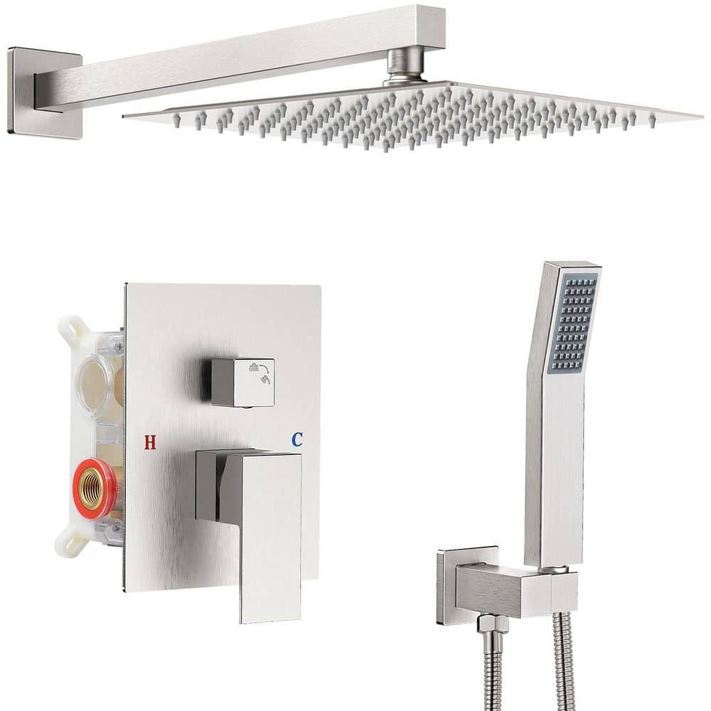 Single Handle 2-Spray Square Shower Faucet Bathroom Shower Combo Set 2.5 GPM with Adjustable Heads in Brushed Nickel price history on PriceWatchPro
