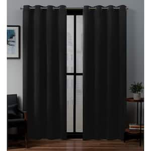 Black Sateen Solid 52 in. W x 84 in. L Noise Cancelling Thermal Grommet Blackout Curtain (Set of 2)