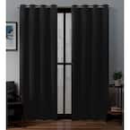 Sateen Black Solid Woven Room Darkening Grommet Top Curtain, 52 in. W x 96 in. L (Set of 2)