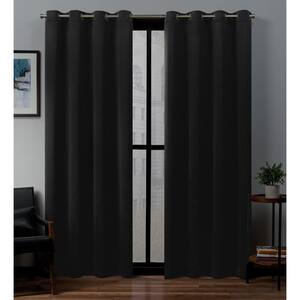 Sateen Twill Woven Black Solid Polyester 52 in. W x 96 in. L Grommet Top, Room Darkening Curtain Panel (Set of 2)