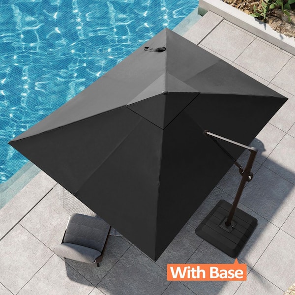 12 ft. x 9 ft. Aluminum Outdoor Cantilever Umbrella Offset 360° Rotation Patio Umbrella in Black with a Base