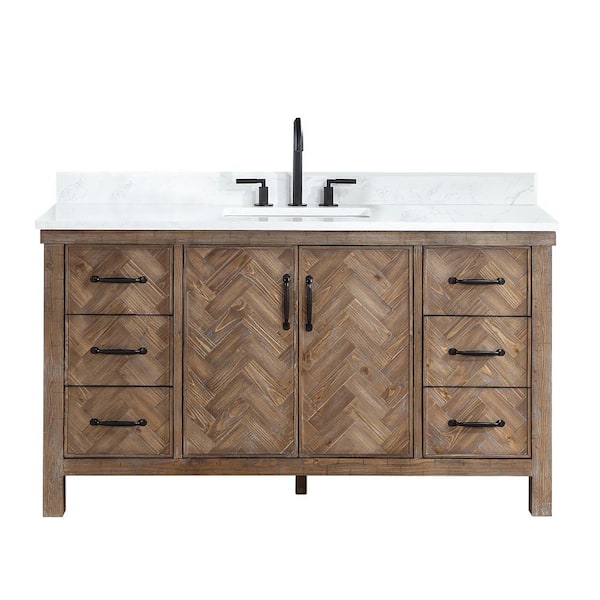 Javier 60 in. W x 22 in. D x 33.9 in. H Single Sink Bath Vanity in Antique Gray with White Grain Composite Stone Top