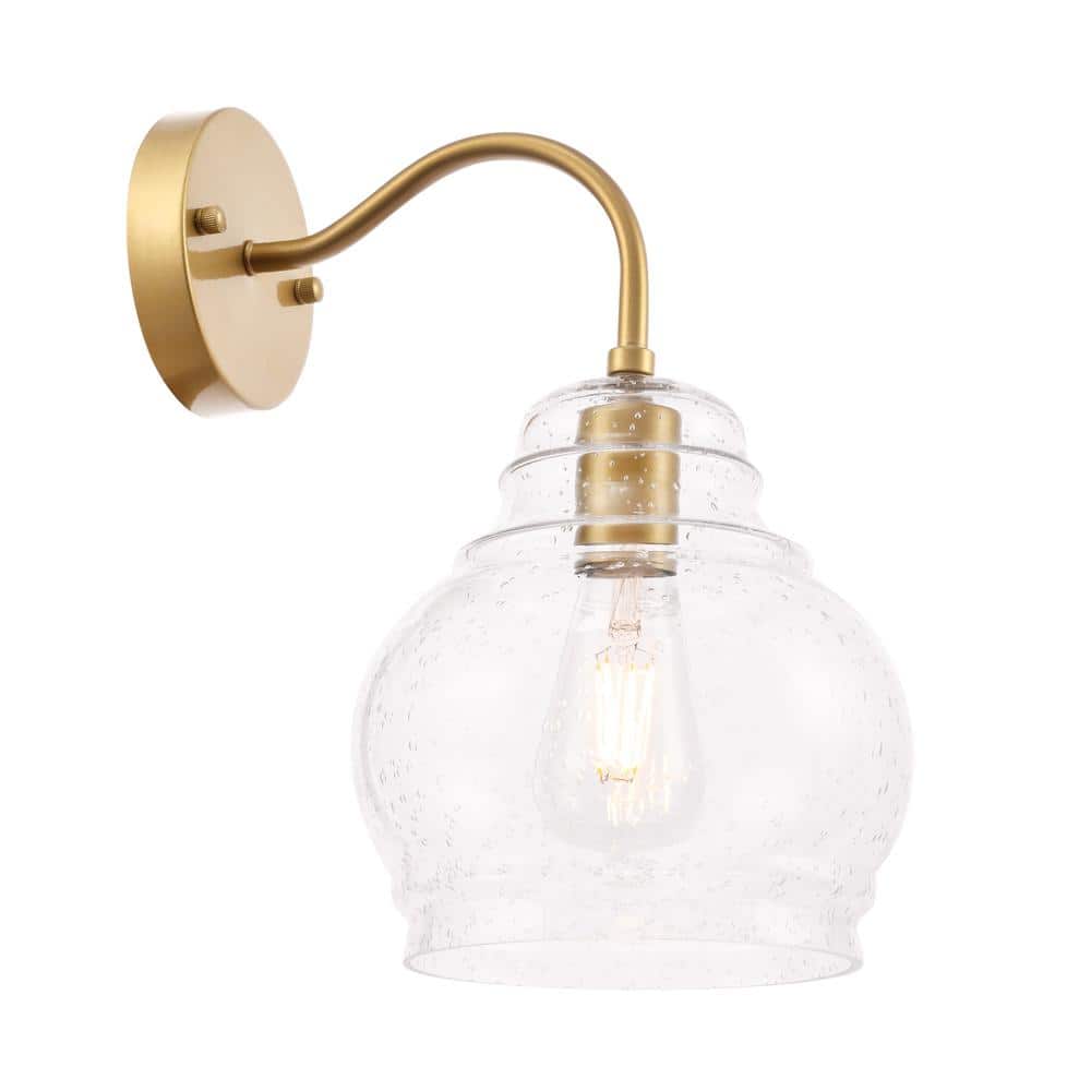 Timeless Home Piper 8 in. W x 13.5 in. H 1-Light Brass and Clear Seeded Gla