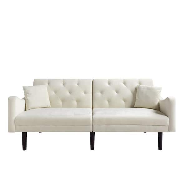 Wateday 73 in. W Slope Arm Velvet Straight Reclining Sofa in Beige with Pillows
